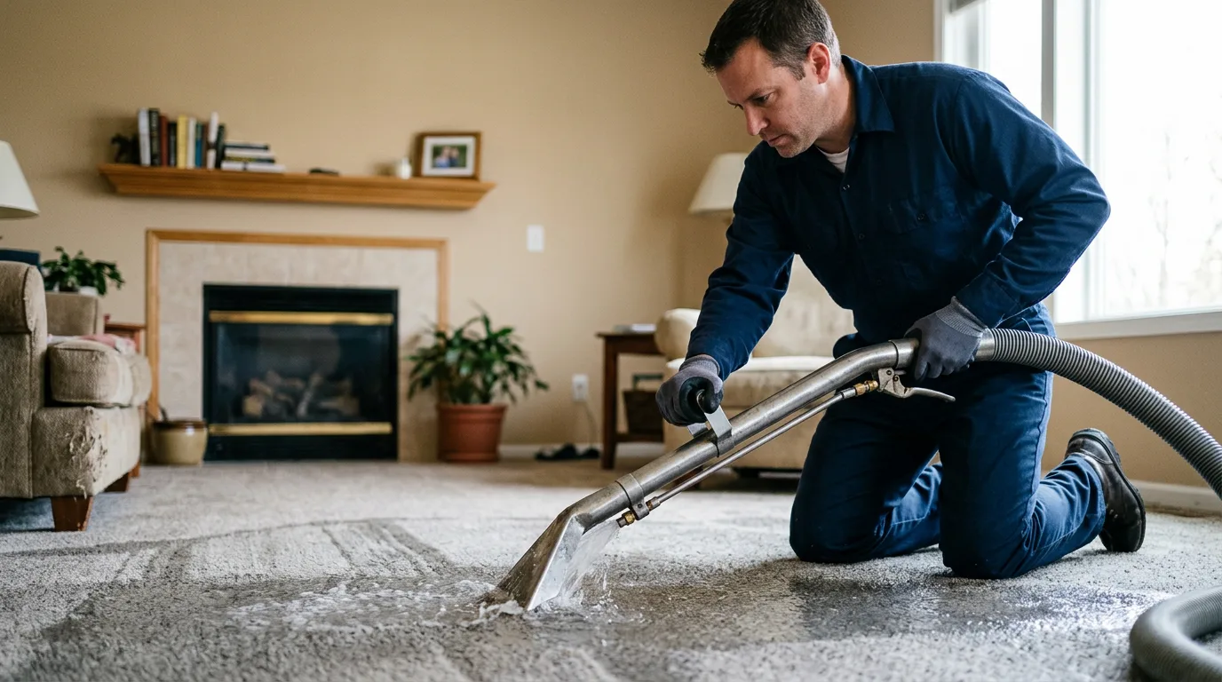 Water damage restoration technician working near Shepherd, MI